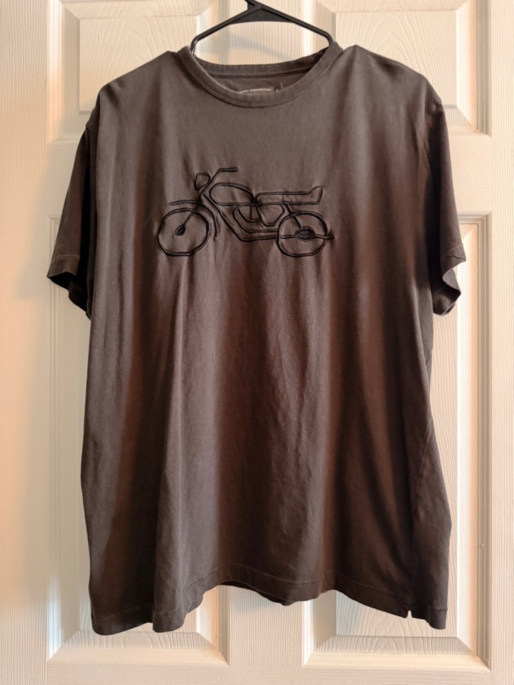 French Connection Black Short-Sleeve Tee with Embroidered Motorcycle